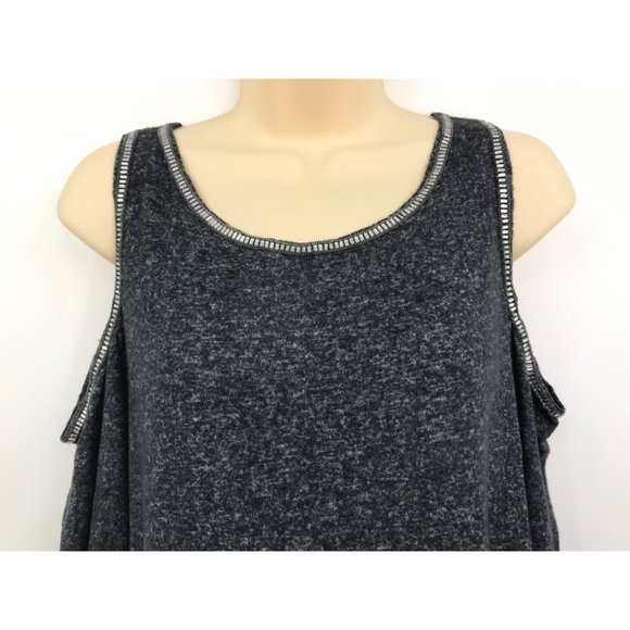 I.N.C Heather Black Cold Shoulder Jewel Embellished Soft Sweater Top Large NEW - Picture 3 of 6